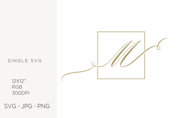 Gold Script Letter M in Square Frame
