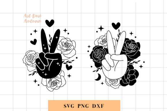 Peace Sign with Flowers and Moon SVG